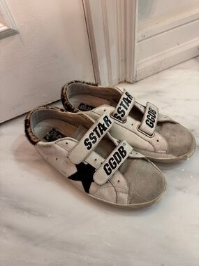 Golden Goose Old School Sneakers – White/Black Leopard Velcro